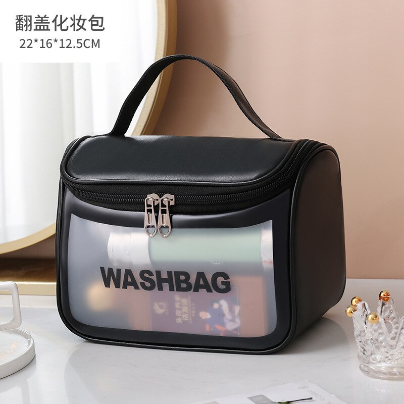 FUDEAM Transparent PVC kobiety kosmetyczka wodoodporne torby podróżne kosmetyczki organizuj PU makijaż torba torebka damska do prania: Large Black D