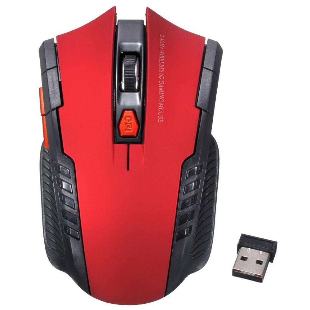 Souris optique sans fil 1600 Ghz, 2.4 DPI, 6 boutons, pour ordinateur et Portable: red