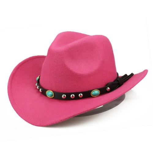 1pc Cowboy Hat Men Women Rivet Roll Up Wide Brim Western Gentleman Cowboy Cowgirl Hat Sombrero Jazz Cap sombreros de vaquero: Rose Red