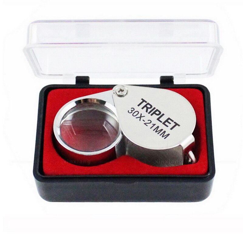 Mini lomme 8x 50mm 6x 60mm folde smykker forstørrelsesglas forstørrelsesglas øjenglas lup linse med beskyttende dæksel: 30x 21mm sølv
