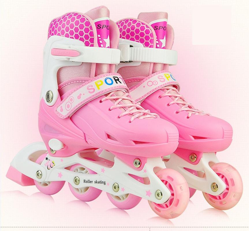 Kids Flash Roller Skate Schoenen Schaatsen Sneakers Kinderen Voor Meisjes Jongens Roze Blauw Outdoor Ajustable Inline Schaatsen Wielen Schoenen: pink / l 37-41
