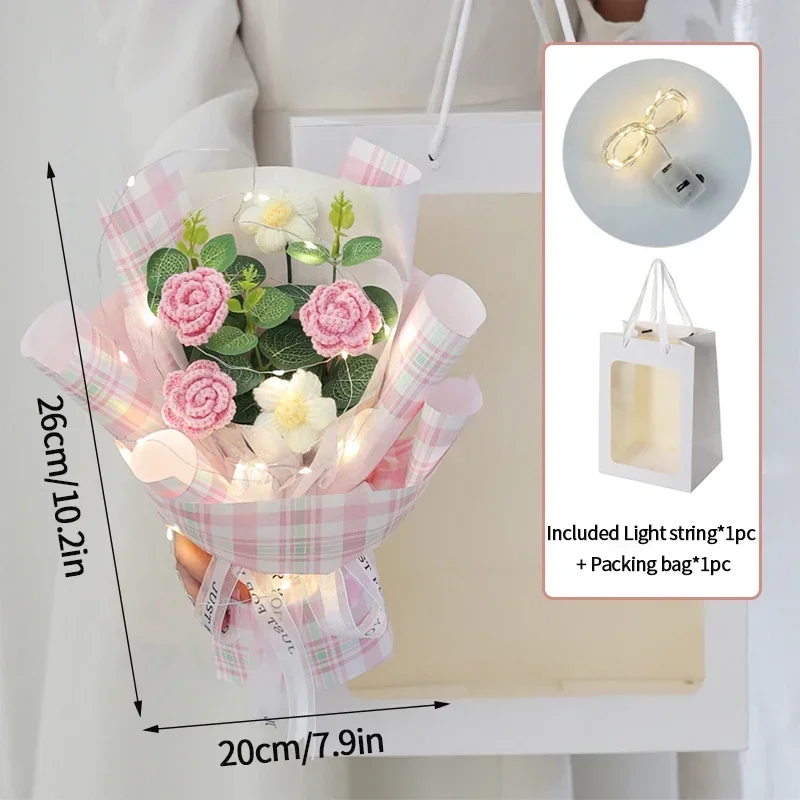 Afgewerkt Afstudeerbloemenboeket Gebreid Bloemenboeket Met Cadeautasje Lamp String Festival Moederdag Handgemaakte: green