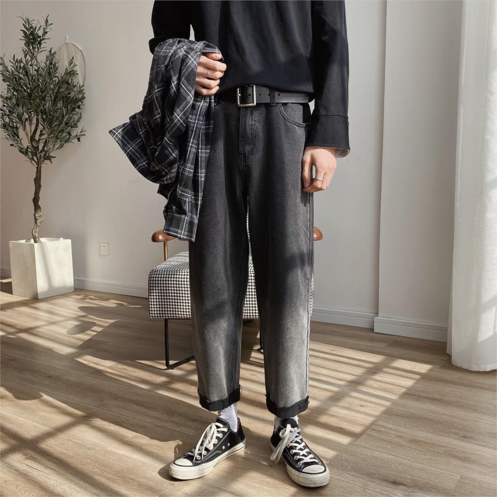 LAPPSTER Men Gradient Color Blue Jeans Pants Mens Japanese Streetwear Denim Pants Male Patchwork Fashions Harem Pants 5XL: Black / M