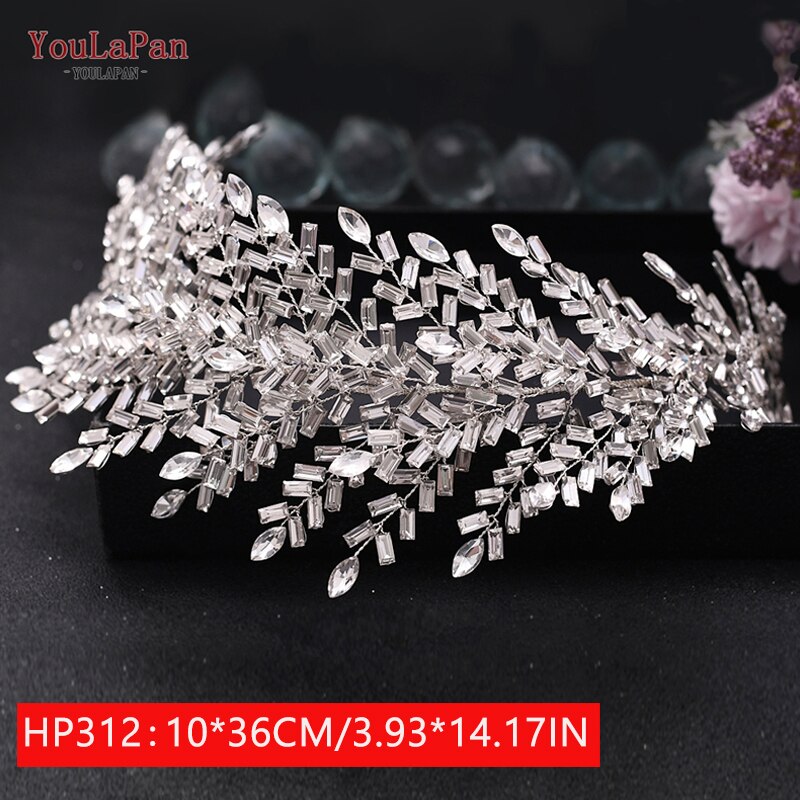 Youlapan HP308 Strass Bruids Haar Sieraden Bridal Tiara Diamanten Bruiloft Hoofddeksel Bridal Crown Silver Crystal Hoofdbanden: HP312