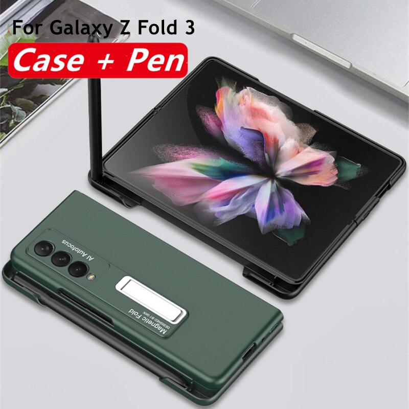 Magnetische Kickstand Pen Houder Slot Case Voor Samsung Galaxy Z Vouw 3 Case Met Mobiele Telefoon Stylus Pen Matte Hard pc Cover