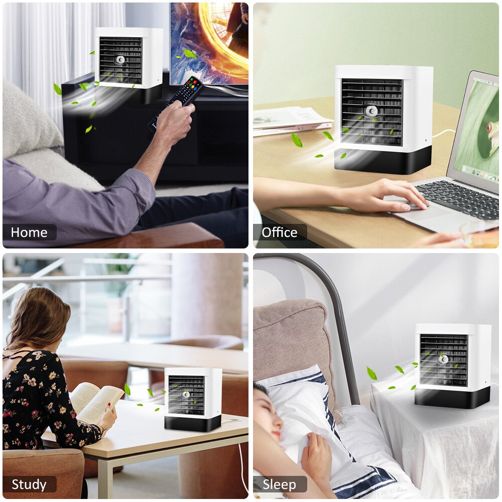 USB Home Mini Air Conditioner Portable Air Cooler 7 Colors LED Personal Space Cooler Fan Air Cooling Fan Rechargeable Fan Desk