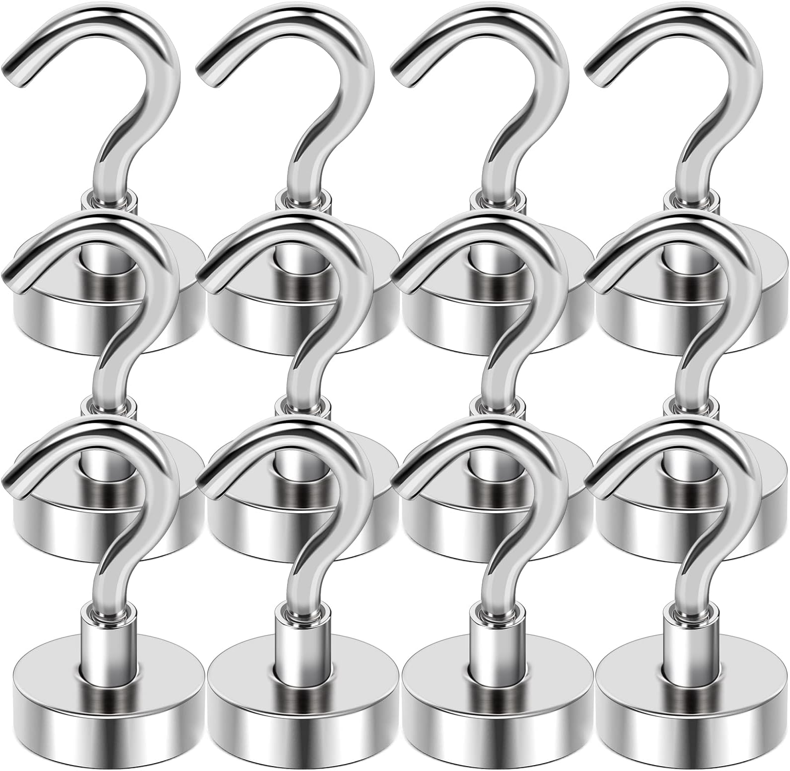 Ganchos magnéticos, ganchos magnéticos negros, fuertes imanes de neodimio con ganchos, pequeños ganchos magnéticos de Metal para refrigerador, casillero: XL / Plata