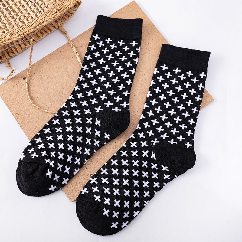 Grappige gestreepte sokken voor mannen en vrouwen, katoen, zwart-wit, bloemen, harajuku, kawaii, vrolijk, zacht, klassiek, meisjes, tube sokken: Lw1572x