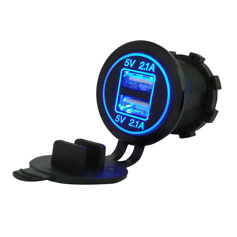Caricabatterie USB Per Auto Doppia Porta 3.1A – 12-24V, Con LED, Impermeabile, In ABS Nero