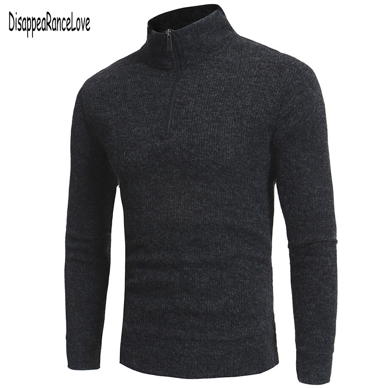 Höst vinter herrtröja herr polotröja enfärgad vardagströja herr slim fit märke stickad dragkedja pullovers kläder