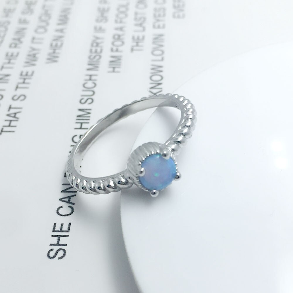Simples real 925 anel de prata esterlina com redondo branco pedra opala aniversário presentes jóias finas anéis de dedo feminino (lam hub fong)