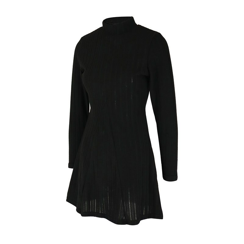 Robe trapèze noire sexy pour femme, col mi-haut, manches longues, mince, décontracté, club, fête, dame, automne,