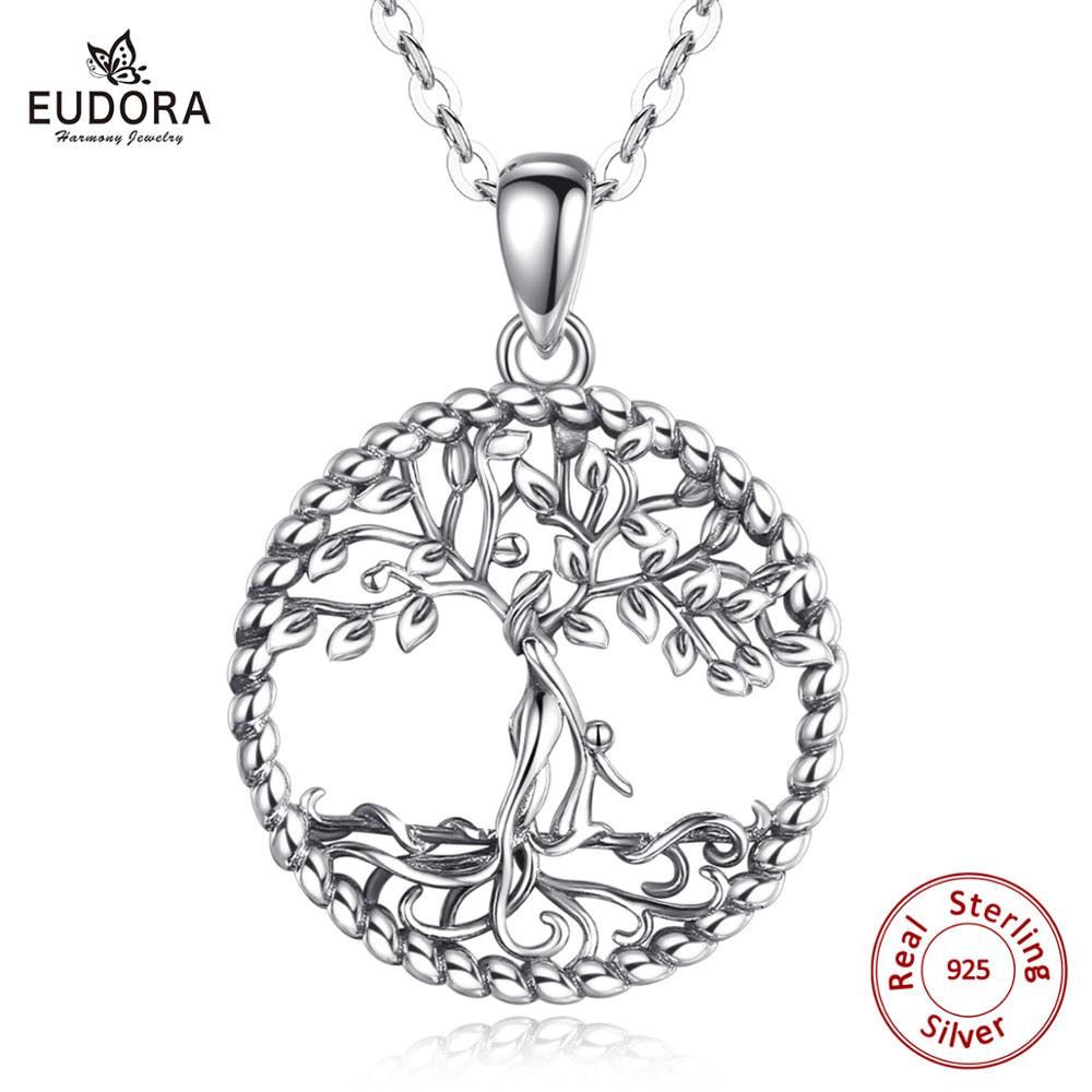 Eudora 925 sterling sølv livets træ vedhæng halskæde solid sølv træ blad & gudinde kvinder halskæde smykker med kasse  d475