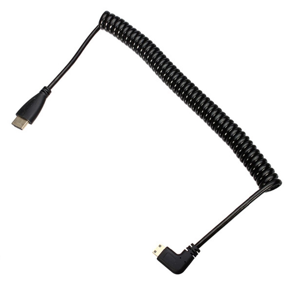 Jimier CY-Cable de 90 grados con ángulo recto, Mini HDMI, compatible con macho a HDMI, Cable de resorte elástico macho de 4 pies