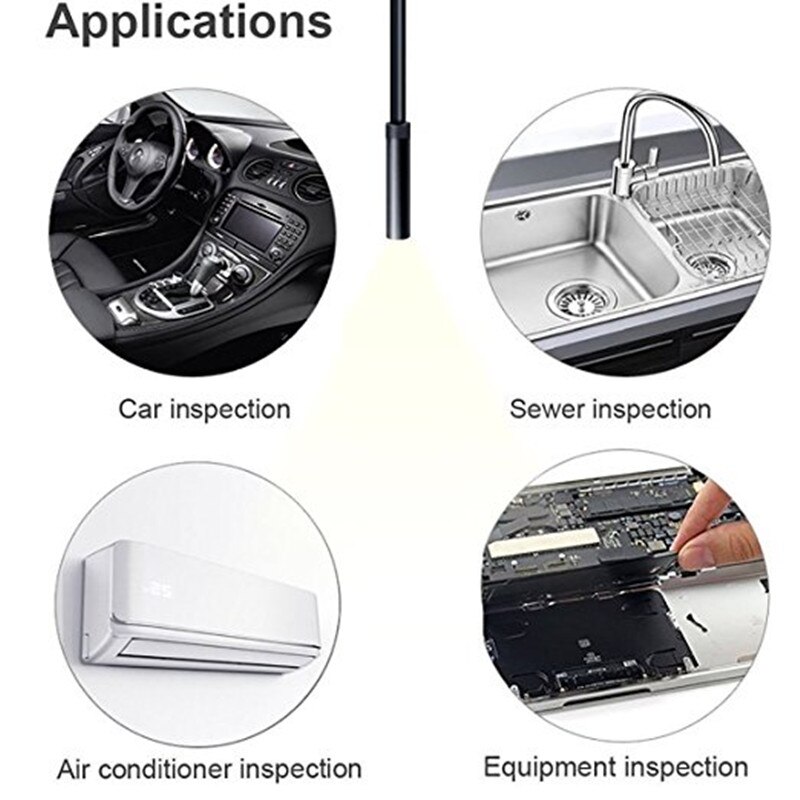 Caméra d'inspection étanche IP68, Endoscope USB Wifi 1200P avec câble Flexible Semi-rigide pour Smartphone, sans fil