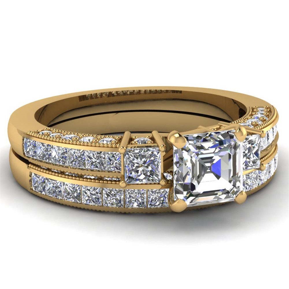 Anillos de pareja de , anillo de boda Vintage de acero inoxidable para hombres, conjunto de anillos de circón de corte cuadrado , de joyería de compromiso nupcial