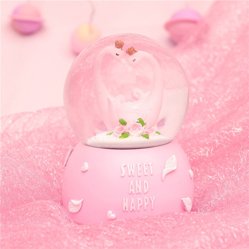 Kristallen bol muziekdoos flamingo meisje ster maan regenboog gloeiende sneeuwvlokken muziekdoos huisdecoratie bureaublad ornament: Blauw