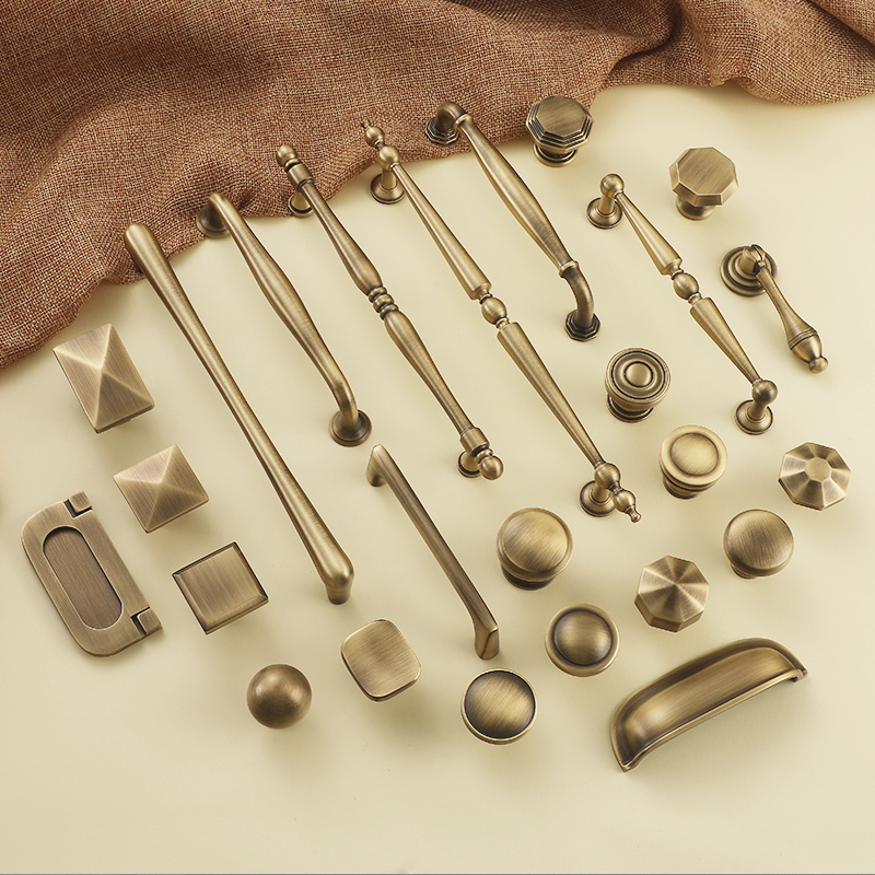 American pure copper solid furniture closet door brass single hole handle Chinese vintage cabinet drawer copper handle