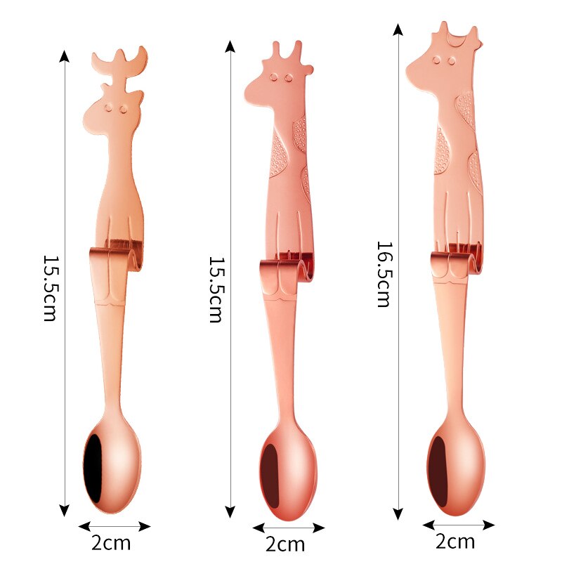 3pcs set, colorful stainless steel coffee spoons, deer family , Christmas deer family tea spoon, hang-on cute funny spoon: Red family