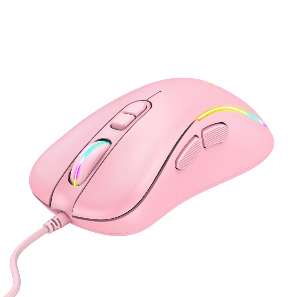 Onikuma CW907 Pink Cute RGB Wired Mechanical Gaming Mouse Mice Streamer Light Effect 6-speed DPI Gaming Mice: Pink