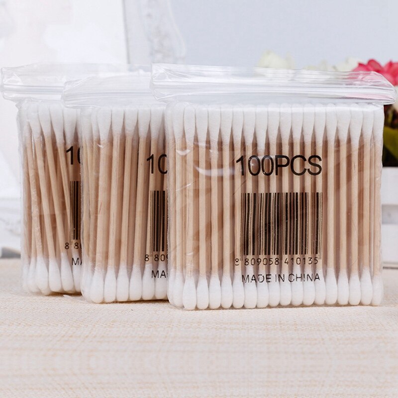 100 unids/pack de algodón de bambú de brotes de hisopos de algodón médico Limpieza de orejas palos de madera maquillaje herramientas de salud tampones Cotonete