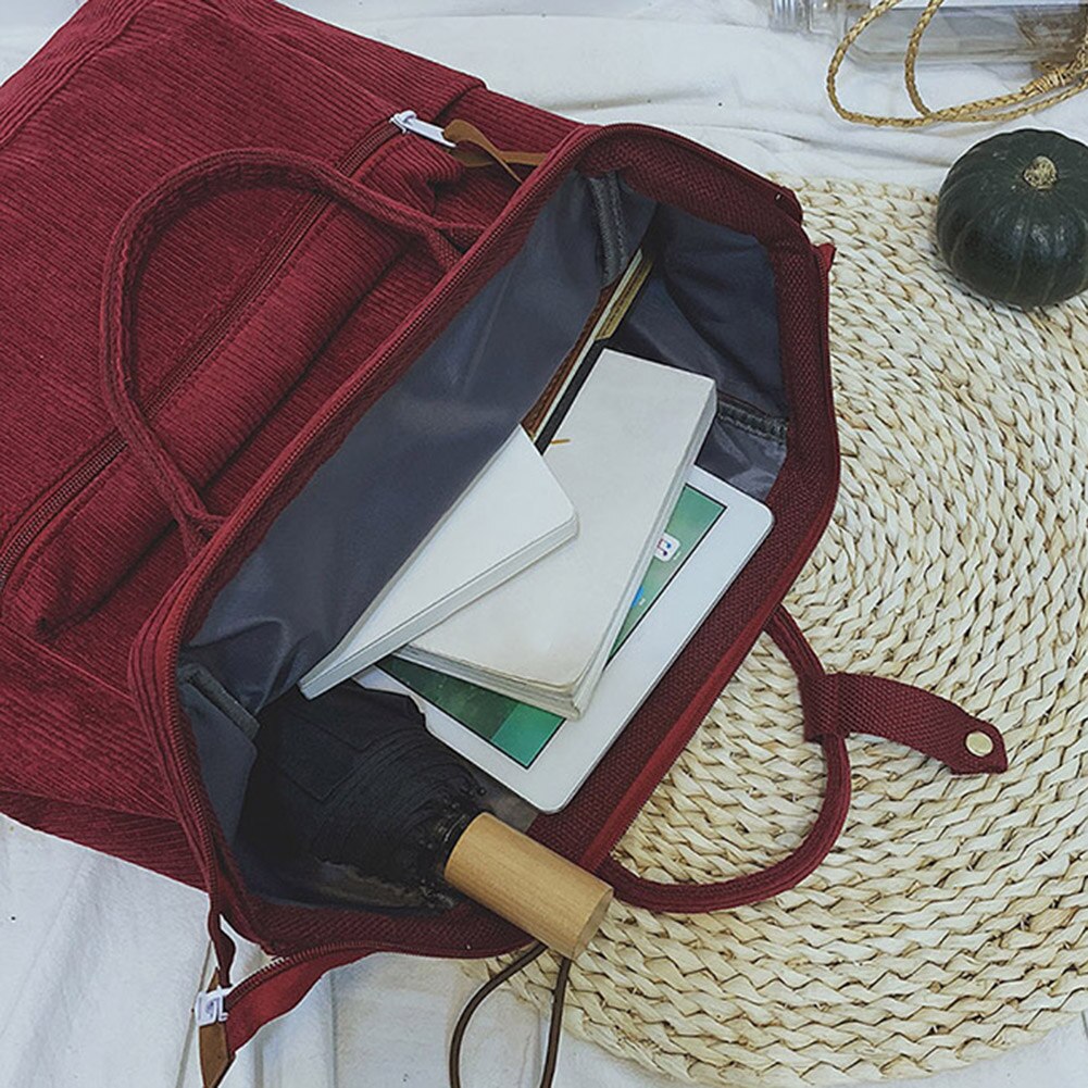 Mochila de pana para mujer, bolso escolar para Colegio, bolsos de hombro de viaje para chicas adolescentes,