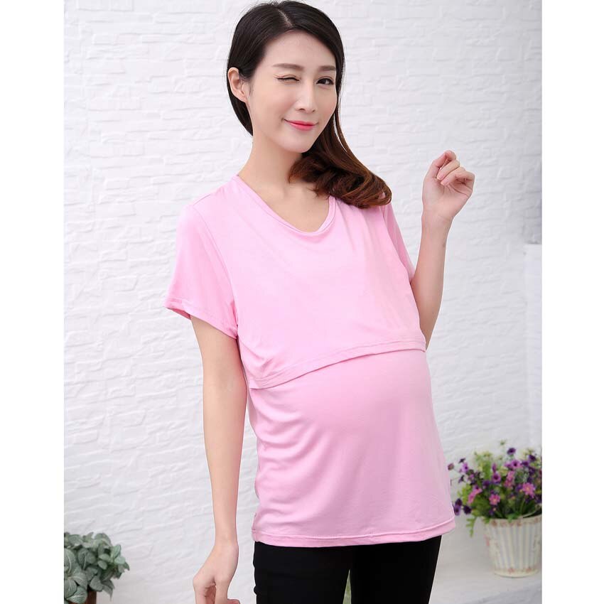 Maternity Clothes Spring Summer Striped Loose Casual Breastfeeding Blouses Tops for Pregnant Women Pregnancy Tanks: Pink / XL