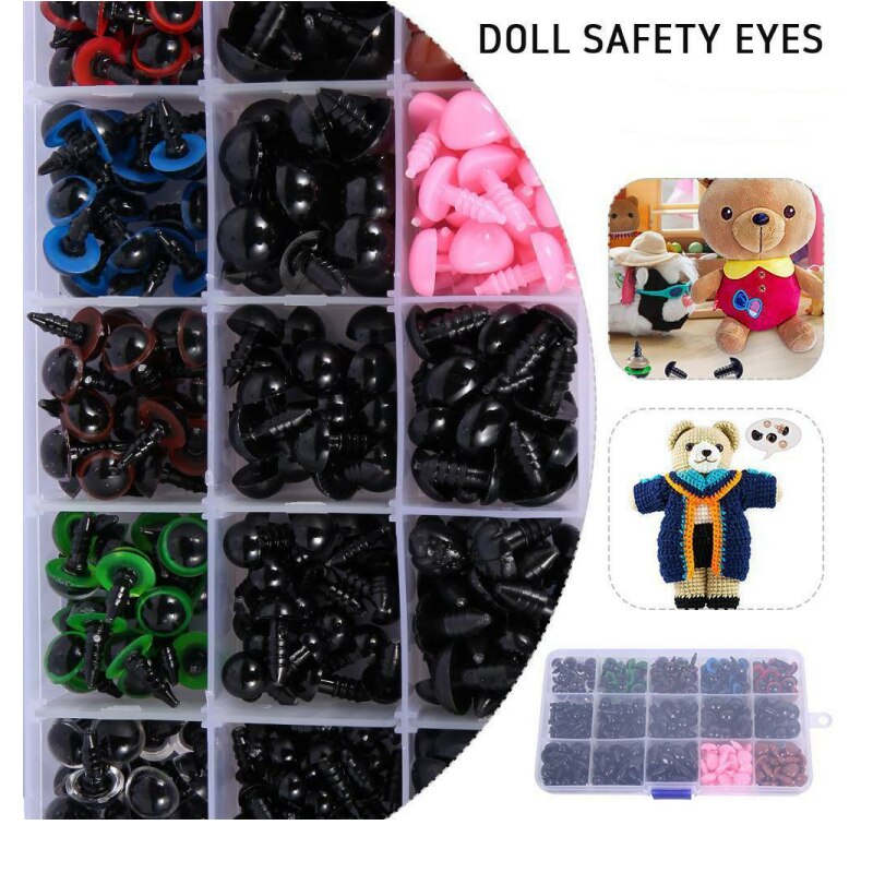 560 stk sorte stykker farverige plastik sikkerhedsøjne og næser assorterede størrelser til dukke dukke bamse plys dyre håndværktøj
