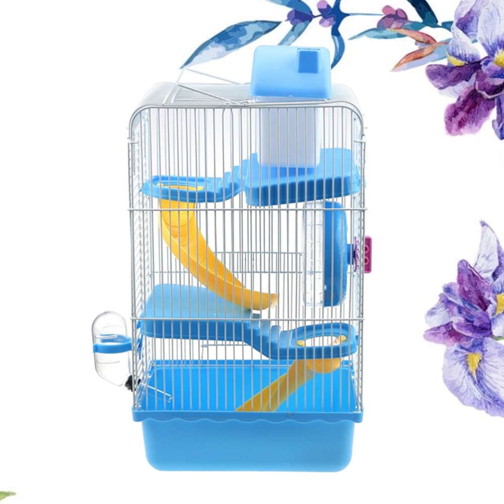 De luxe Trois Couche Cage Pour Animaux De Compagnie Portable Petit Animaux Maison Chinchilla Hamster Maison (Bleu Clair)