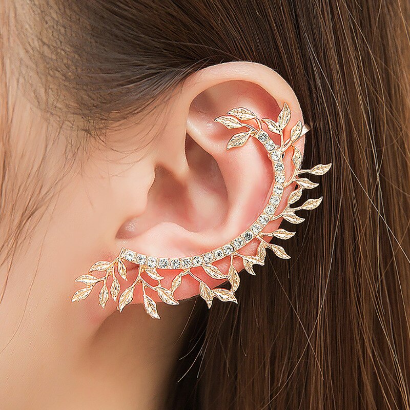 Boucles d'oreilles en feuille simple pour femmes, bijoux en cristal exagéré, Clip, boucle d'oreille, bijoux pour femmes,