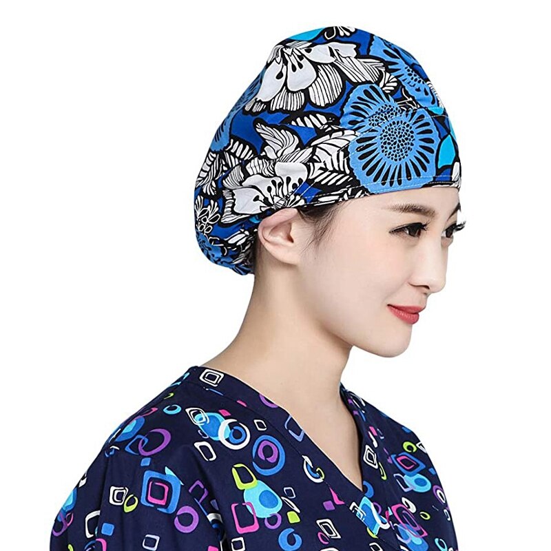 Female Scrub Hat Nurse Hat Adjustable Sweat Band Fluffy Cap Isolated Work Cap Protective Cap