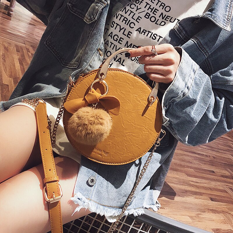 Damestas van pu-leer, dameshandtas van metaal, haarbalketting, schoudertas, messenger bag