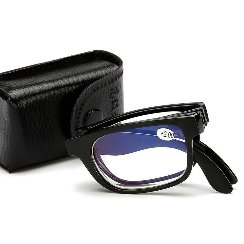 Occhiali da lettura pieghevoli Unisex portatile Mini leggero chiaro Anti luce blu occhiali presbiti Full Frame nero con custodia: +400
