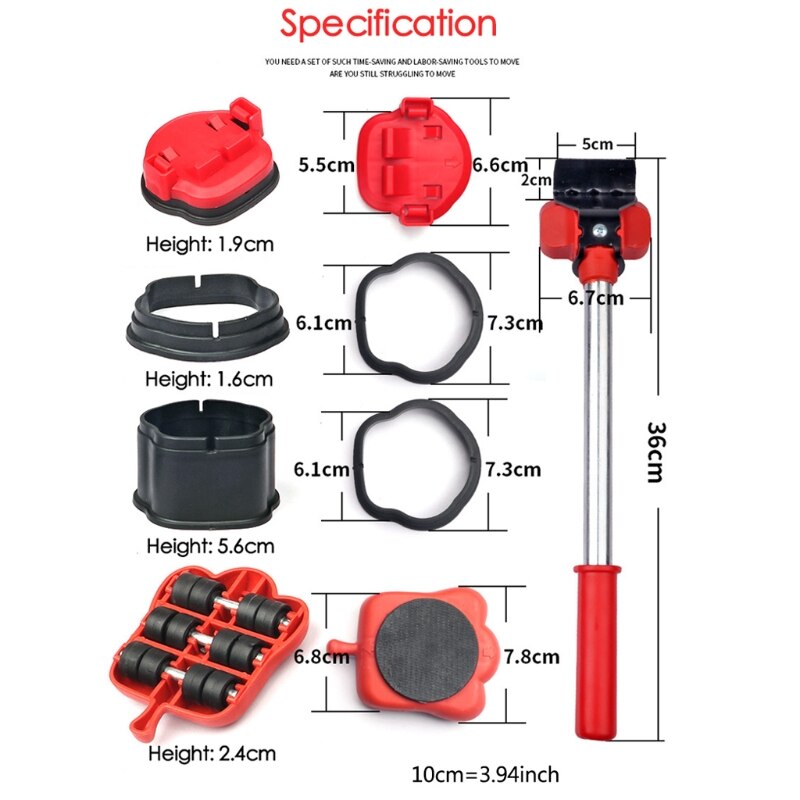 Heavy Duty Furniture Lifter 4 Appliance Roller Sliders with 660 lbs Load Capacity Wheels Adjustable Height Lifting Tool