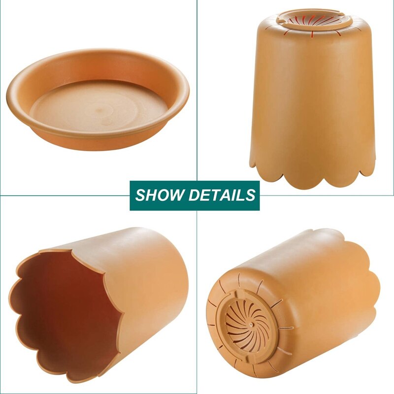 Beau-plant pot 5.5 inch 5- pack plastic bloempot met drainagegat en schaal, diepe plantenbak voor moderne decoratie