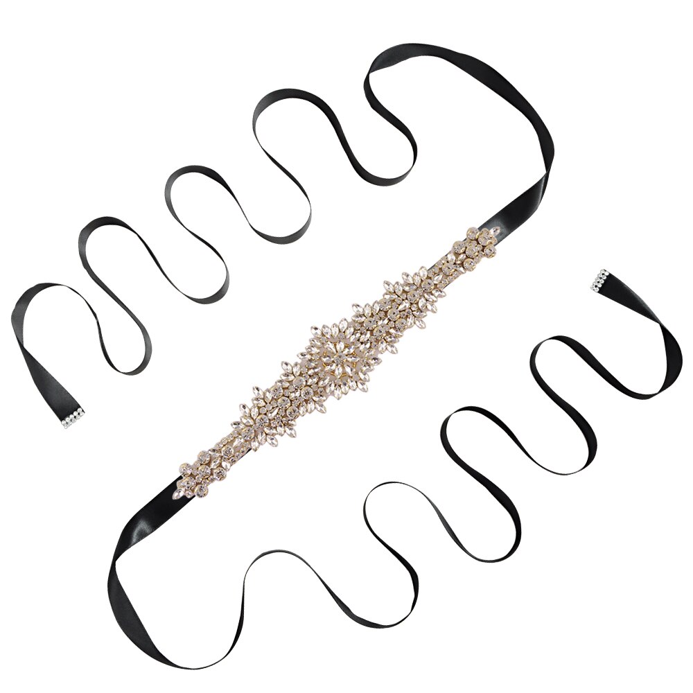 TRiXY S319-G Goldene Strass Gürtel Braut Gürtel Schärpen Bänder Hochzeit Gürtel Schärpen funkelnd Braut Gürtel Brautjungfern Kleider Gürtel: Schwarz
