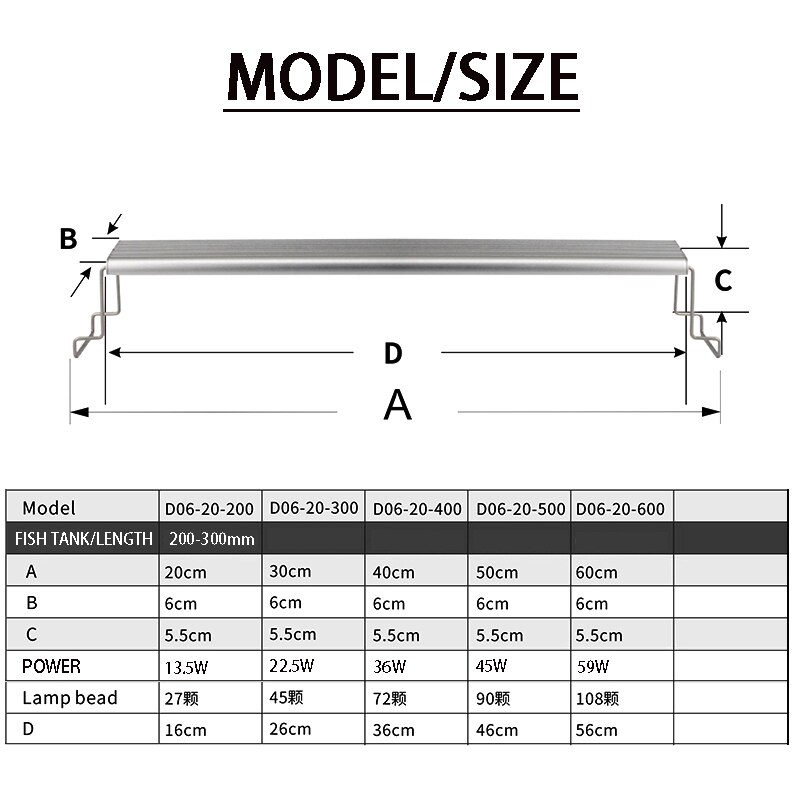 Aquarium Led Licht, Hoge Aluminium Legering Materiaal 20-75Cm, hoge Lichtdoorlatendheid Aquatische Plantengroei Led Beugel Licht