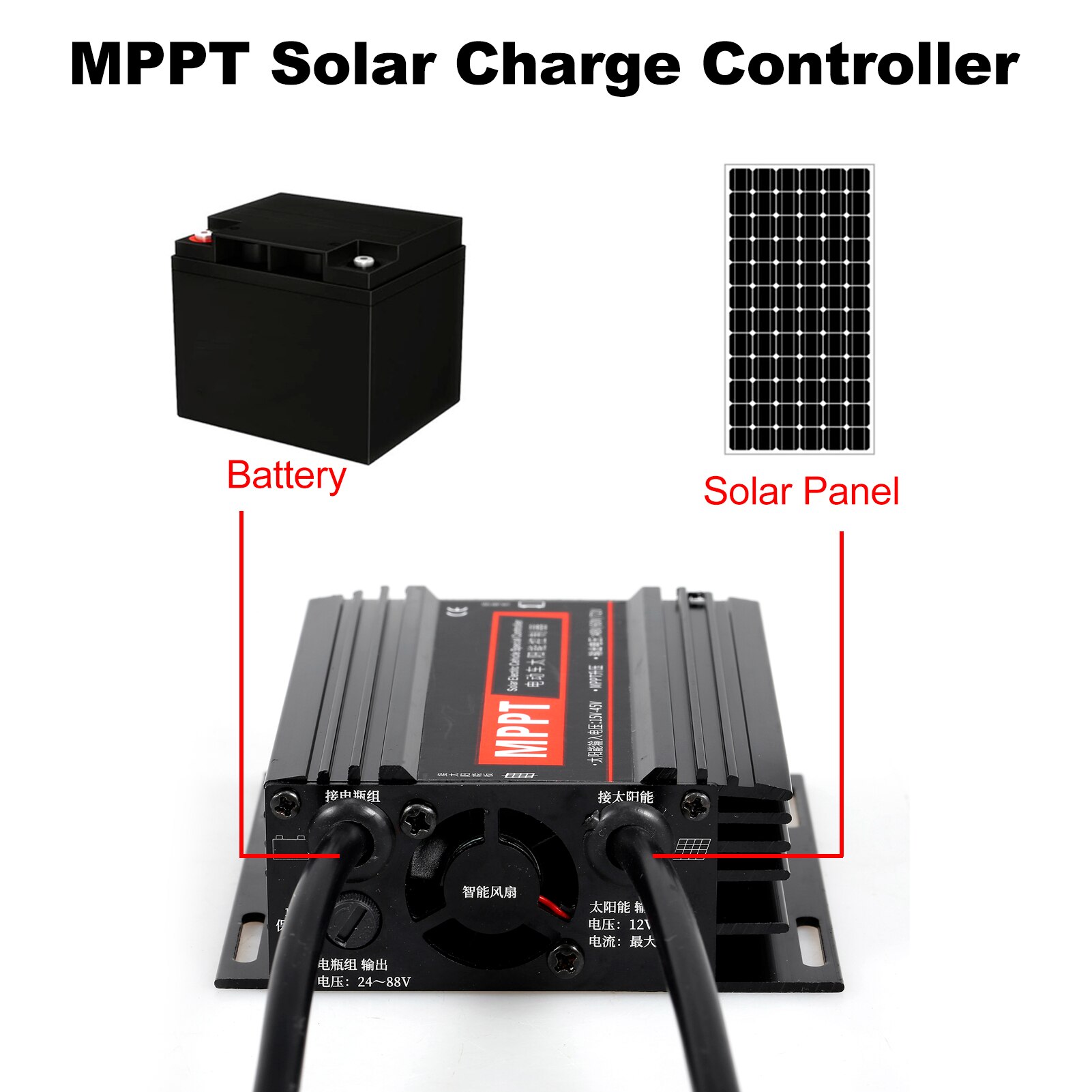 Mppt solopladningsregulator med lcd-skærm 24-88v auto batterisystem solpanelindgang 12-50v solregulator negativ