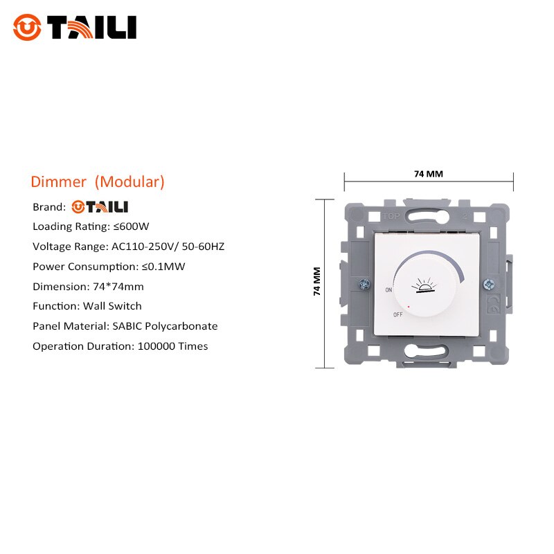 Dimmer Switch Function Keys White AC 110~240V 16A Home Wall Light Switch Lamp dimmer SABIC Polycarbonate CE TAILI