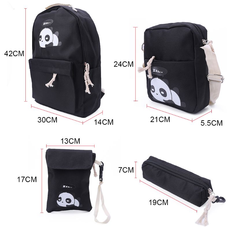 4 pièces sac à dos femme mignon Panda impression sac à dos voyage cartables sac à bandoulière