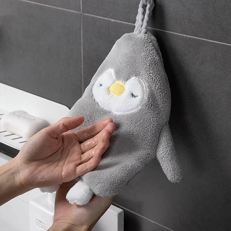 Chiffon de nettoyage mignon, dessin animé pingouin, serviette suspendue, nettoyage doux, molleton de corail, absorbant l&#39;eau, serviette de lavage de la vaisselle, cuisine