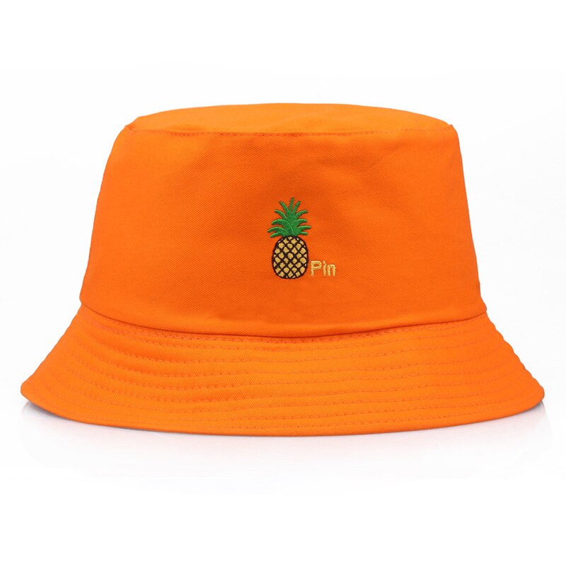Ananas broderi spand hatte til kvinder mænd panama spand hat harajuku fiskeri fisker hat hip hop cap gorro de pescador: Orange