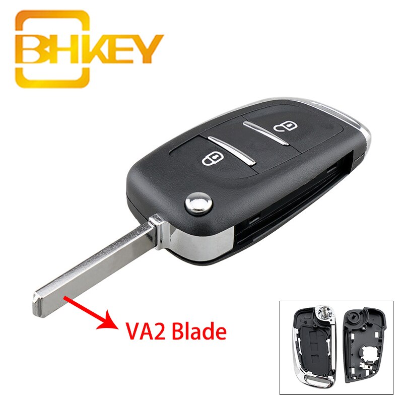 Bhkey för peugeot nyckelskal 2/3 knappar fjärrnyckelbricka fodral för peugeot 207 307 407 408 308 för citroen  c4 c3 c2 hu83/va2 blad: 2 knappar  va2 blad