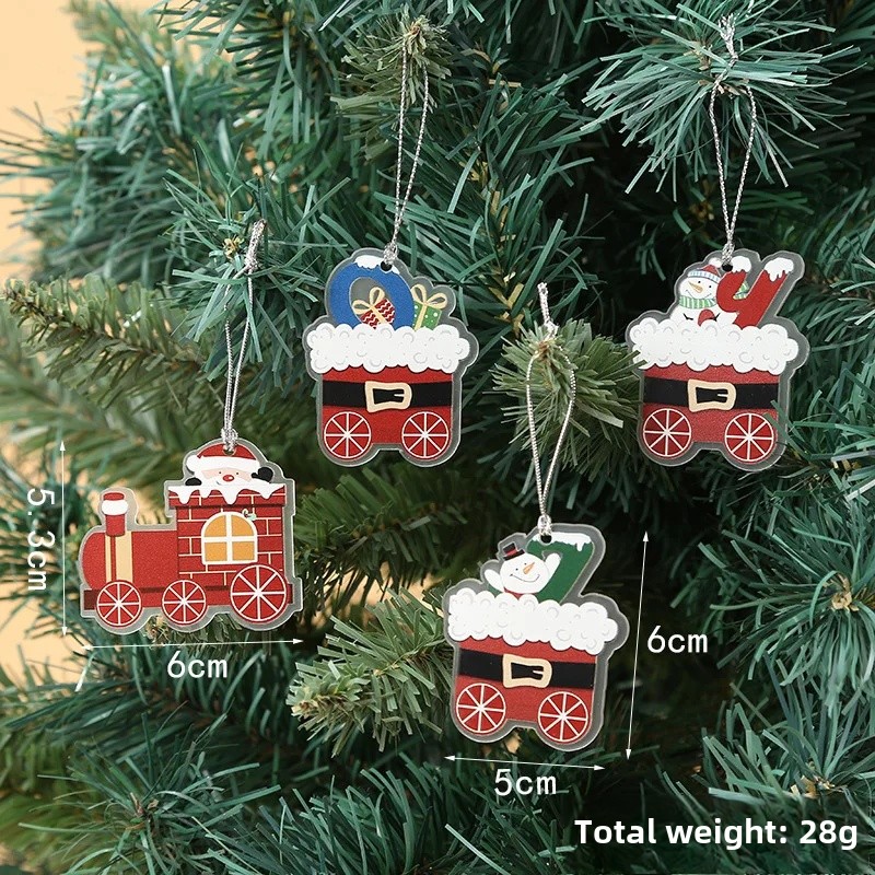 Wooden Christmas Decorations Four Section Train Display Window Tabletop Decoration Children's Cake Decoration Home Use: Orange
