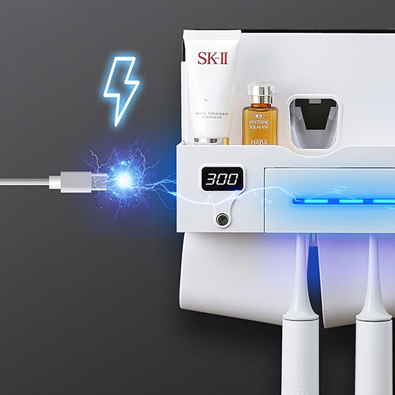 Uv tandenborstelhouder multifunctionele opbergrek tandpasta knijpers automatische tandpasta dispenser badkamer accessoires sets