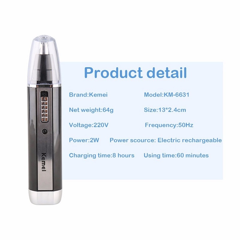 Kemei KM-6631 3 in 1 Rechargeable Nose Trimmer Electric Face Care Shaving Trimmer For Nose & Ear Nose Hair Cutter