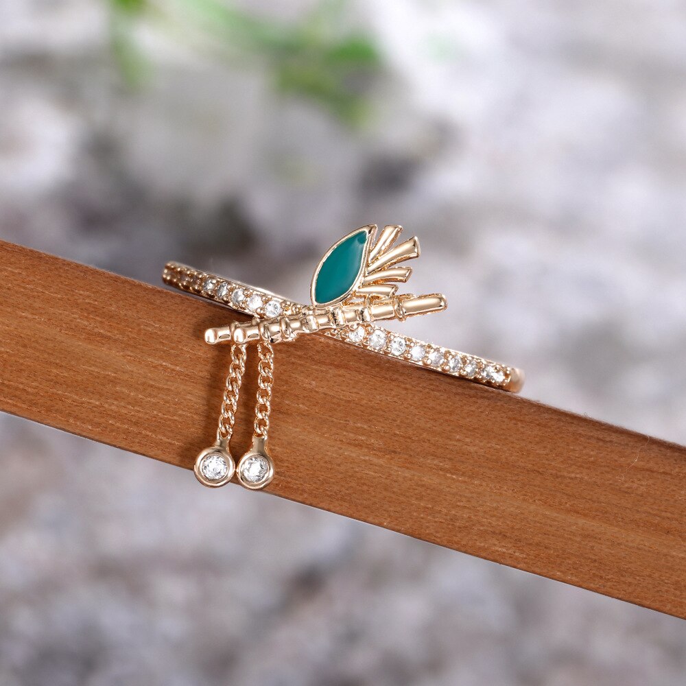 Stijlvolle Goud Kleur Tassel Ringen Koreaanse Sieraden Ingelegd Shiny Cz Ring Steen Delicate Vrouwen Party Vinger Ring