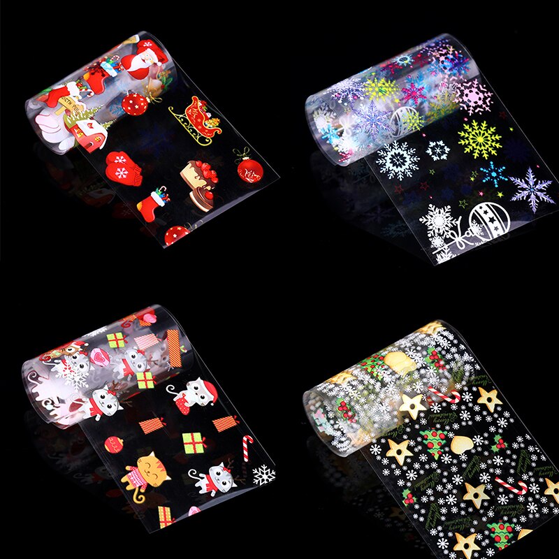 10 Stks/set Wit Sneeuwvlok Nagels Art Transfer Folie Gemengde Winter Ontwerpen Lijm Nail Stickers Folie Decor Accessoire