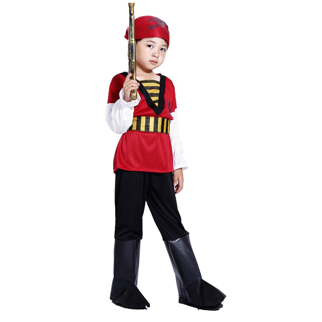 Halloween Pirate Cosplay Costume garçon crâne rouge Pirate Costume ensemble avec Pirate Blaster pour 4-6 ans-taille M