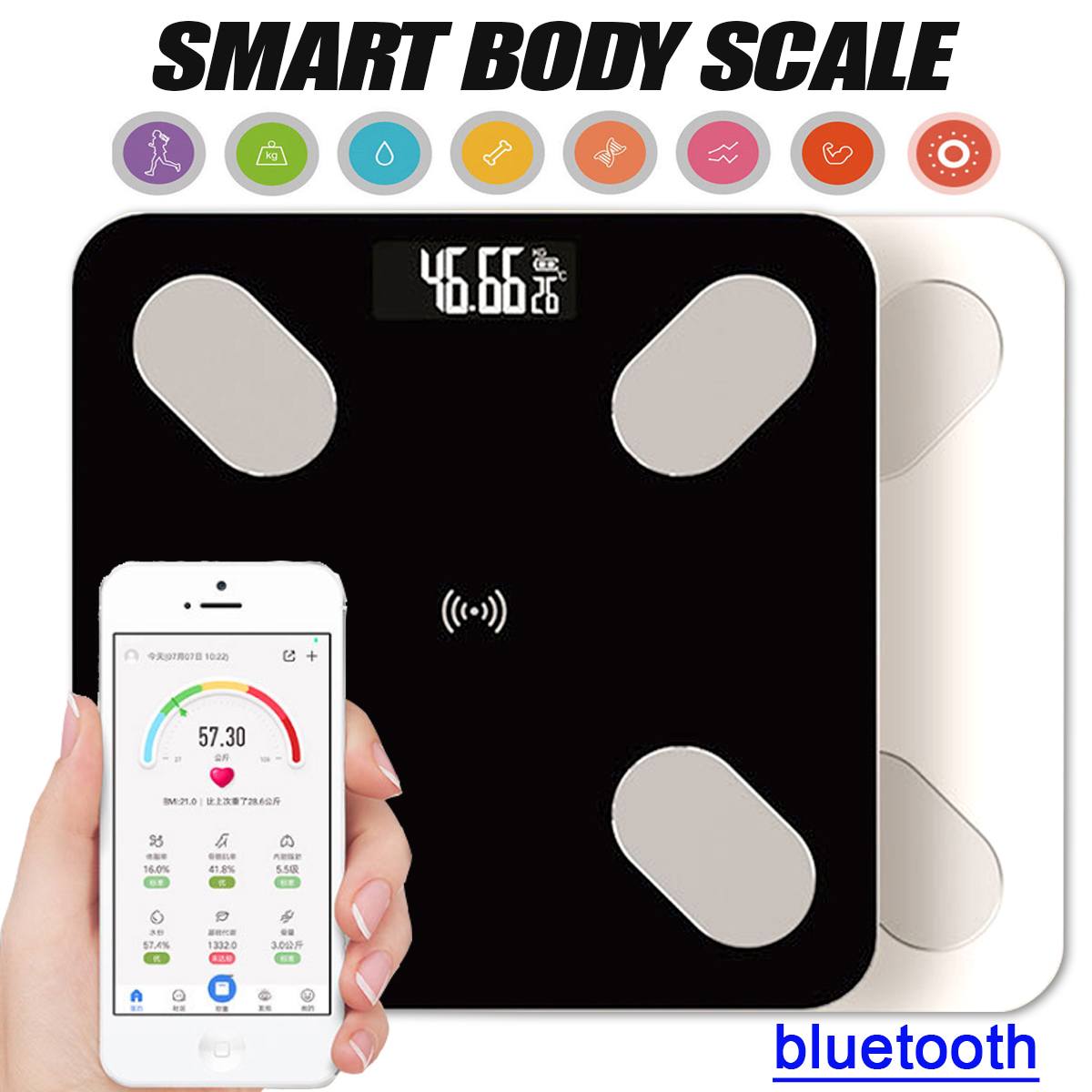 Bluetooth Scale Health Monitor APP Smart Human Weight Scale Body Composition Analyzer LED Digital USB Charge Sopport Android IOS